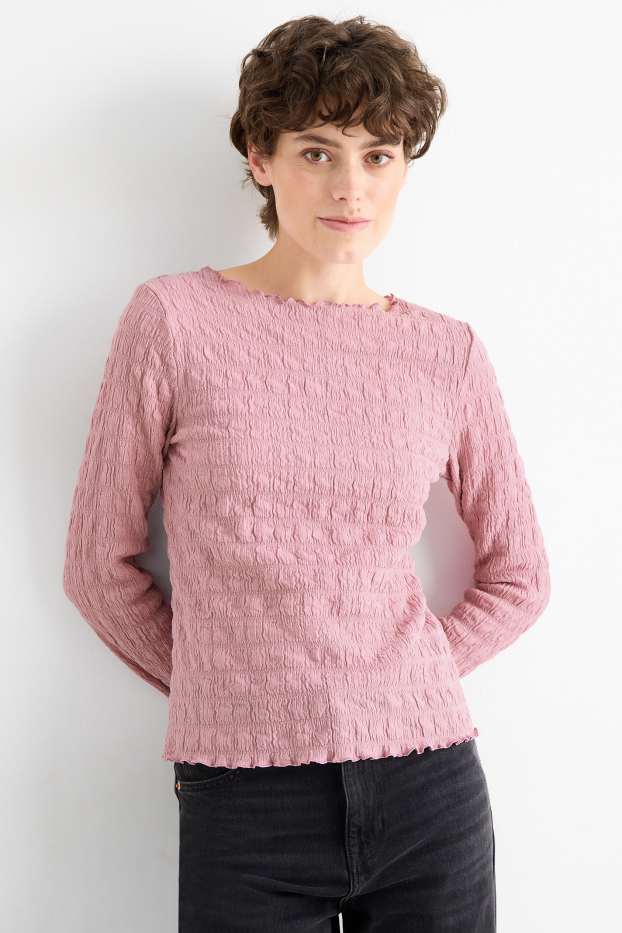 Femmes - Haut à manches longues - regular fit - smocké - rose