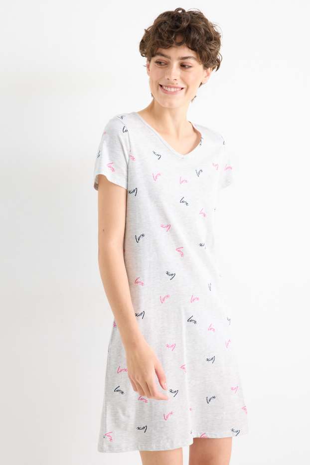 Damen - Nachthemd - gemustert - hellgrau-melange