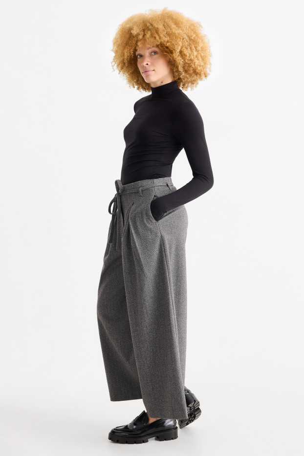 Femei - Pantaloni de stofă - talie înaltă - wide leg - cu model - gri