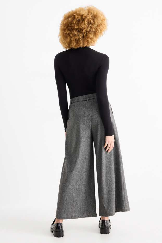 Femei - Pantaloni de stofă - talie înaltă - wide leg - cu model - gri