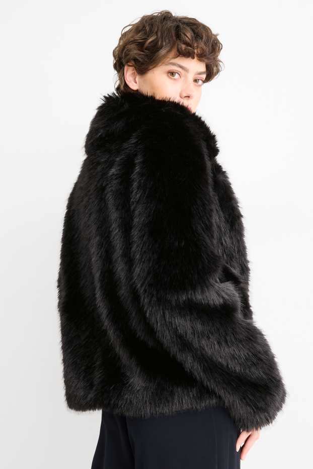Femmes - Veste en imitation fourrure - noir