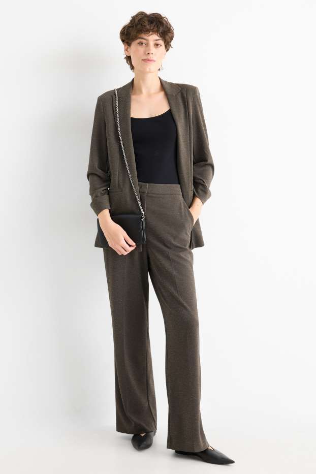 Dames - Broek - high waist - wide leg - glanseffect - donkergrijs