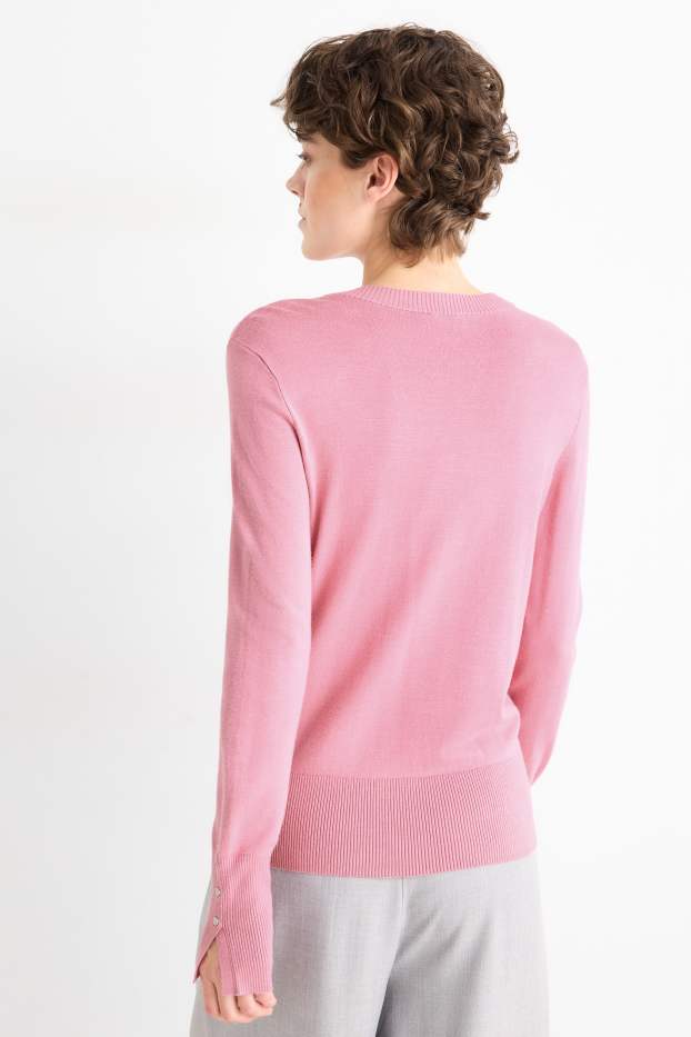 Femei - Pulover din tricot fin - roz