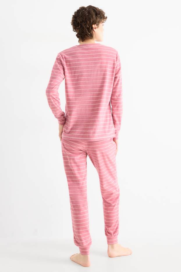 Femmes - Pyjama en polaire - à rayures - rose