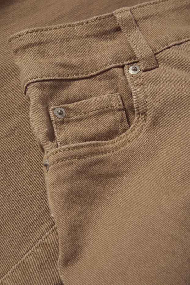 Women - Cloth trousers - mid-rise waist - barrel leg - denim-brown