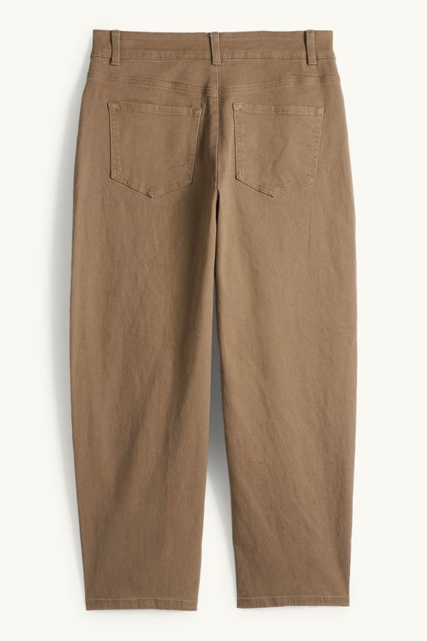 Women - Cloth trousers - mid-rise waist - barrel leg - denim-brown