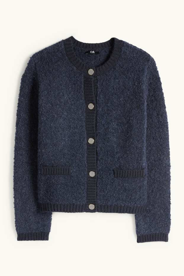 Femei - Cardigan tricotat din bouclé - albastru închis