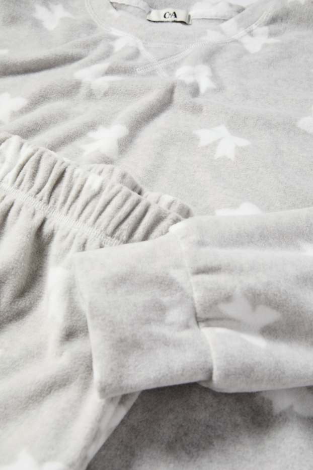 Damen - Fleece-Pyjama - 2 teilig - gemustert - hellgrau