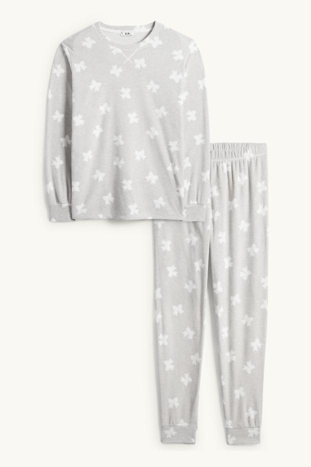 Damen - Fleece-Pyjama - 2 teilig - gemustert - hellgrau