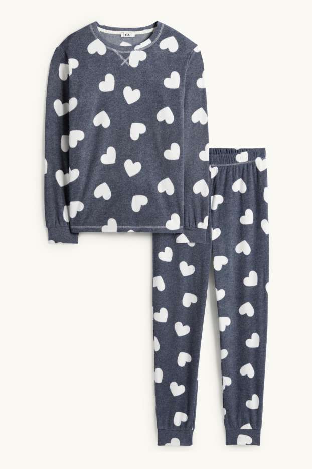 Dames - Fleece pyjama - met patroon - grijs