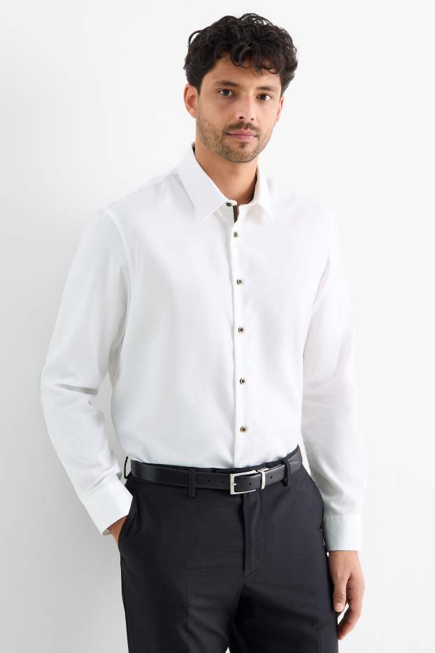 Bărbați - Cămașă office - regular fit - guler Kent - nu necesită călcare - structurată - alb