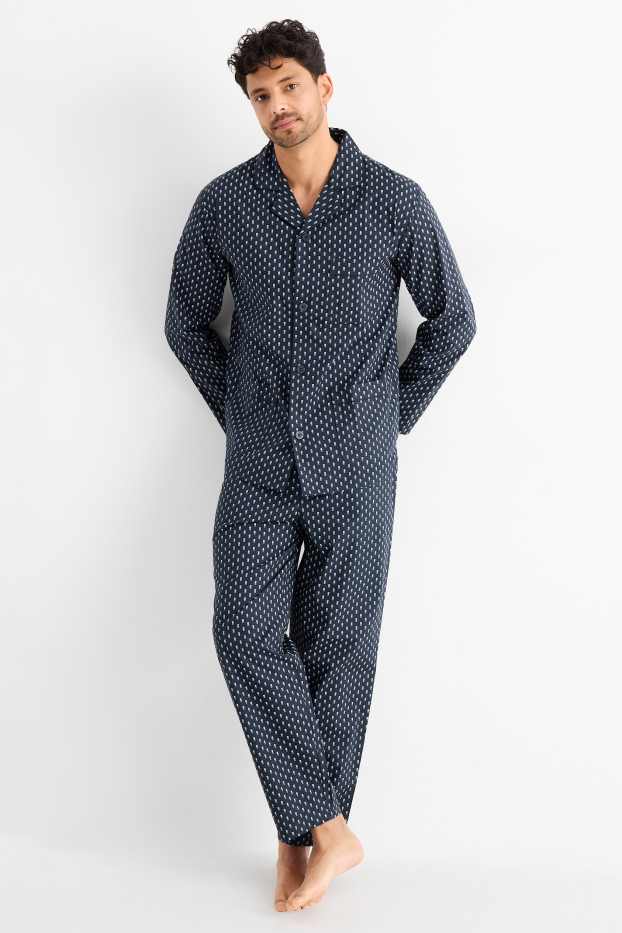 Bărbați - Pijama - print minimalist - albastru închis