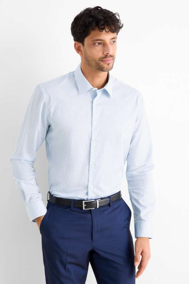Home - Camisa formal - regular fit - Kent - fàcil de planxar - estampada - blanc / blau clar