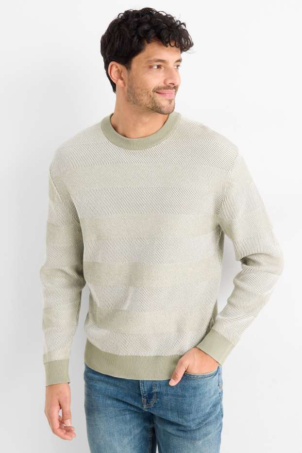 Herren - Pullover - gestreift - strukturiert - mintgrün