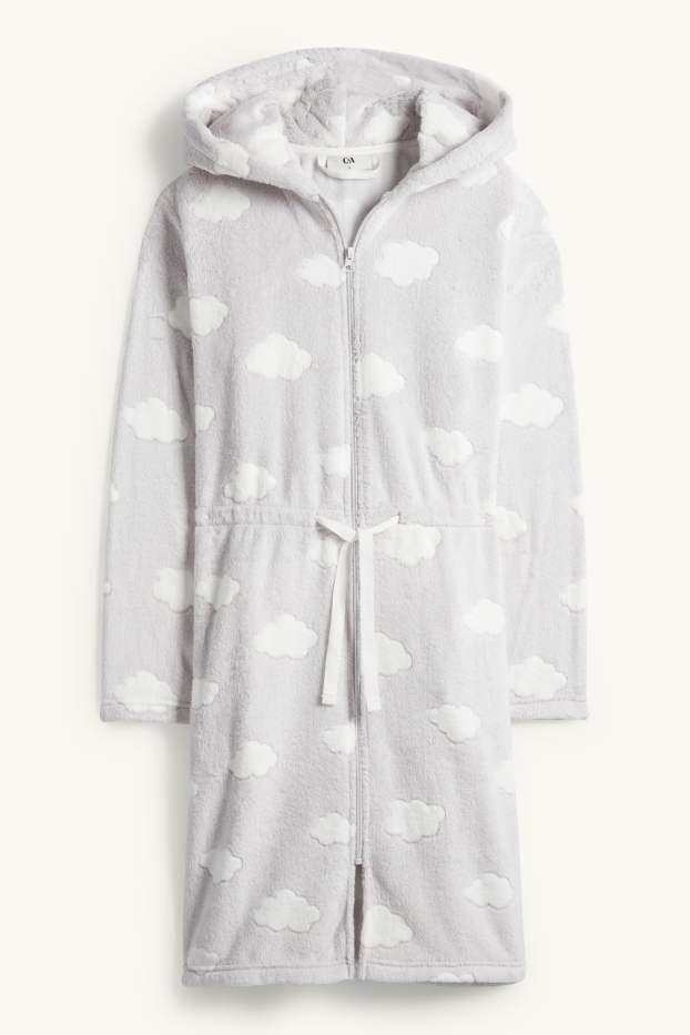 Femmes - Peignoir à capuche - à motif - gris clair