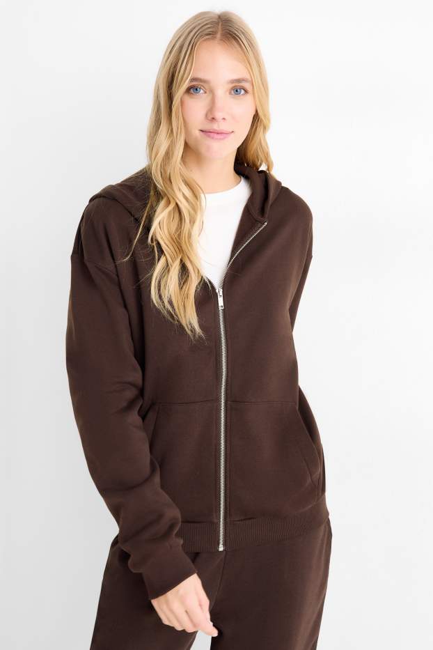 Femmes - Sweat zippé à capuche - marron foncé