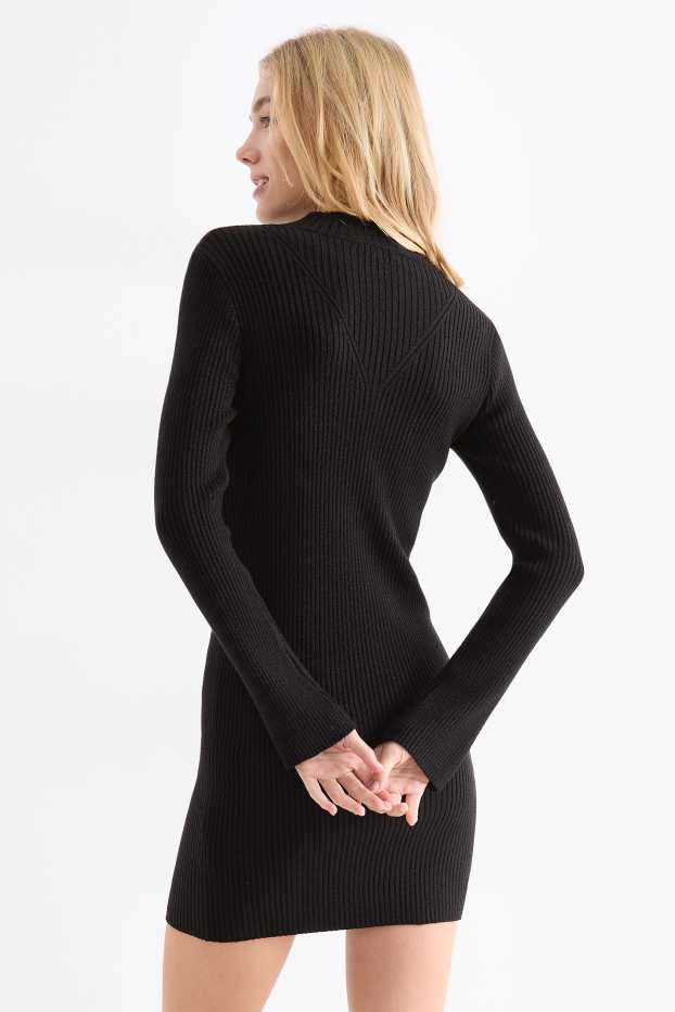 Damen - Bodycon-Kleid - gerippt - schwarz