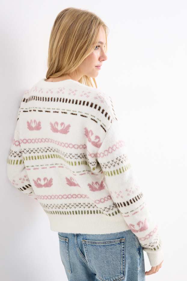 Damen - Pullover - gemustert - weiß