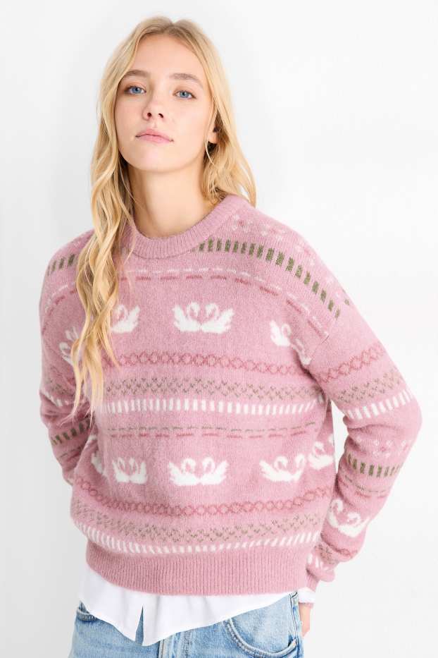 Women - Jumper - patterned - rose