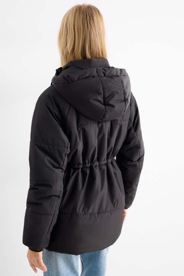 Women - Quilted jacket with hood - black
