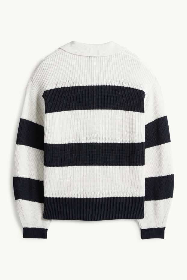 Dona - Jersei amb el coll en punta - acanalat - de ratlles - blanc/negre