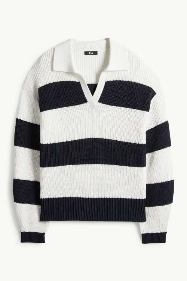 Dona - Jersei amb el coll en punta - acanalat - de ratlles - blanc/negre