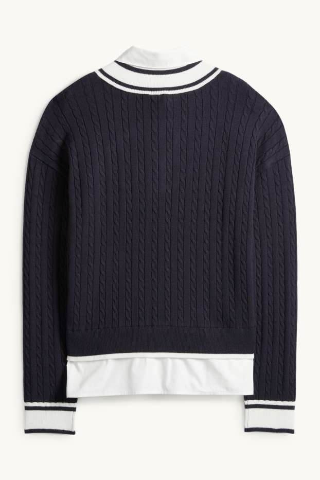 Kobiety - Sweter - w stylu 2 w 1 - wzór warkocza - ciemnoniebieski