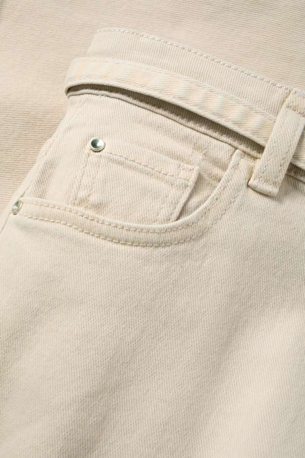 Damen - Stoffhose mit Gürtel - High Waist - Wide Leg - hellbeige