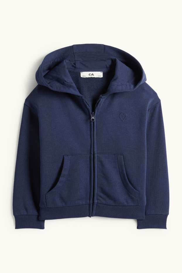 Bambine - Cuore - felpa con zip e cappuccio - blu scuro