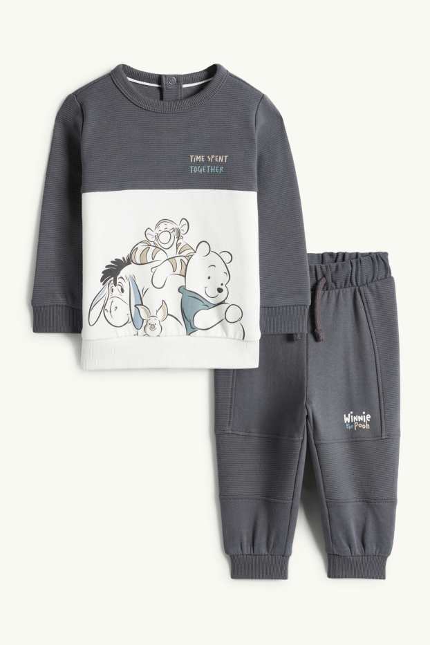 Baby Jungen - Winnie Puuh - Baby-Outfit - gerippt - 2 teilig - dunkelgrau