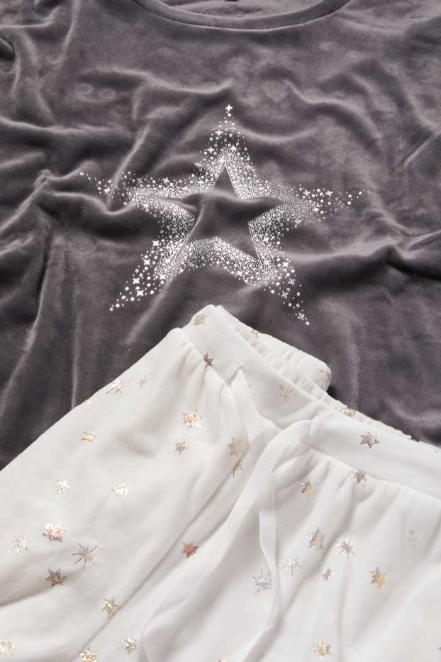 Damen - Winterpyjama - Glanz-Effekt - dunkelgrau / weiss