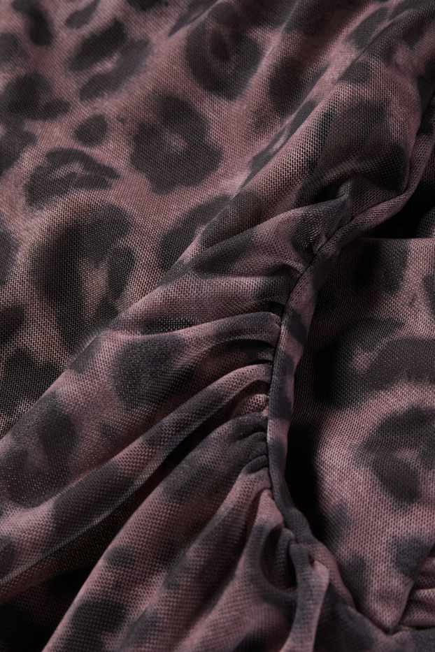 Dames - Jurk van mesh - luipaardvelprint - donkerbruin