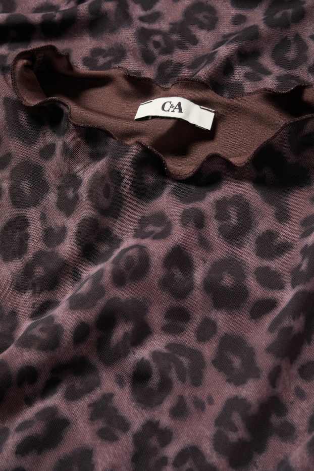 Dames - Jurk van mesh - luipaardvelprint - donkerbruin