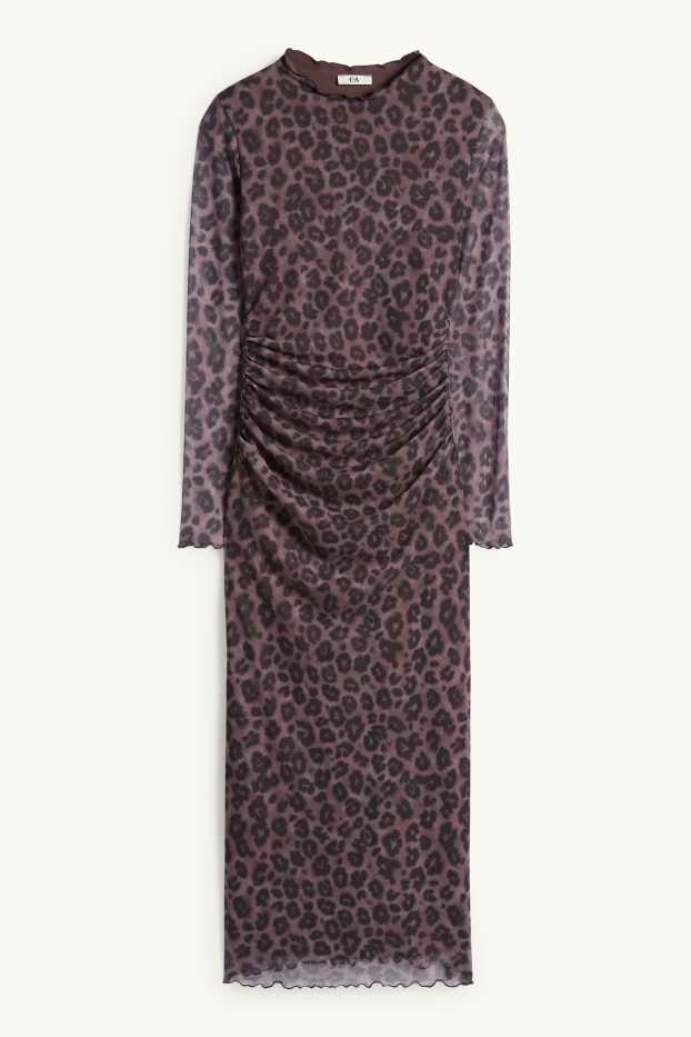 Dames - Jurk van mesh - luipaardvelprint - donkerbruin