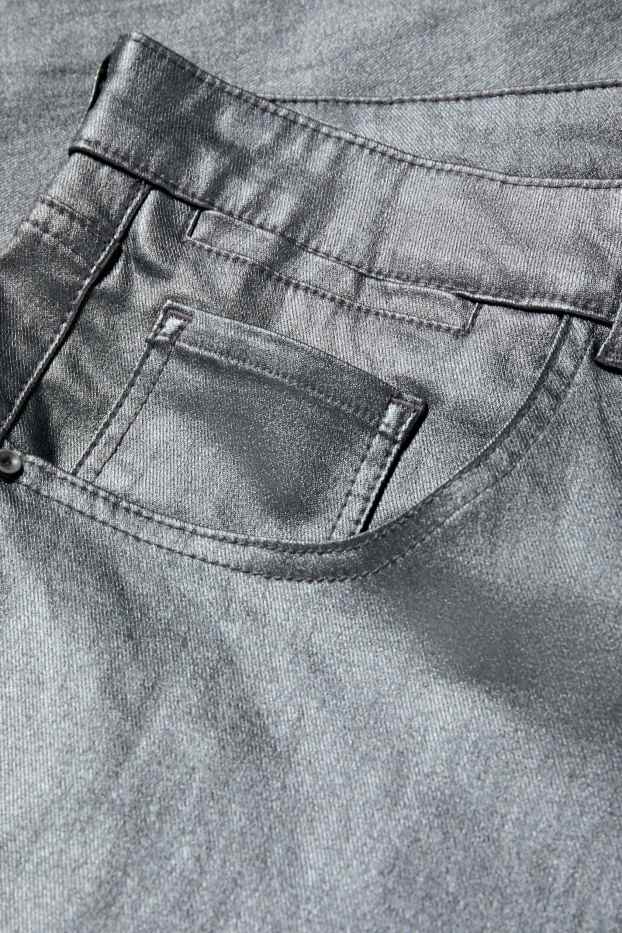 Femei - Pantaloni de stofă - talie înaltă - skinny fit - imitație de piele - argintiu