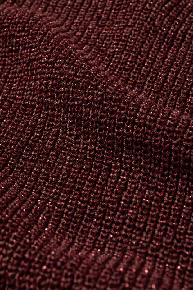 Femmes - Pull avec encolure en V - effet brillant - bordeaux