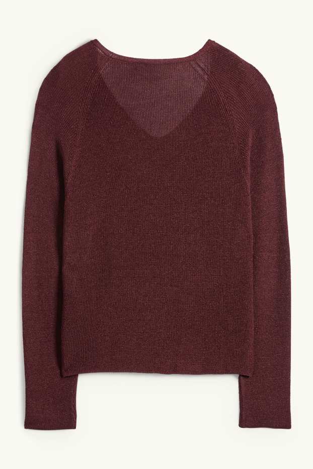 Femmes - Pull avec encolure en V - effet brillant - bordeaux