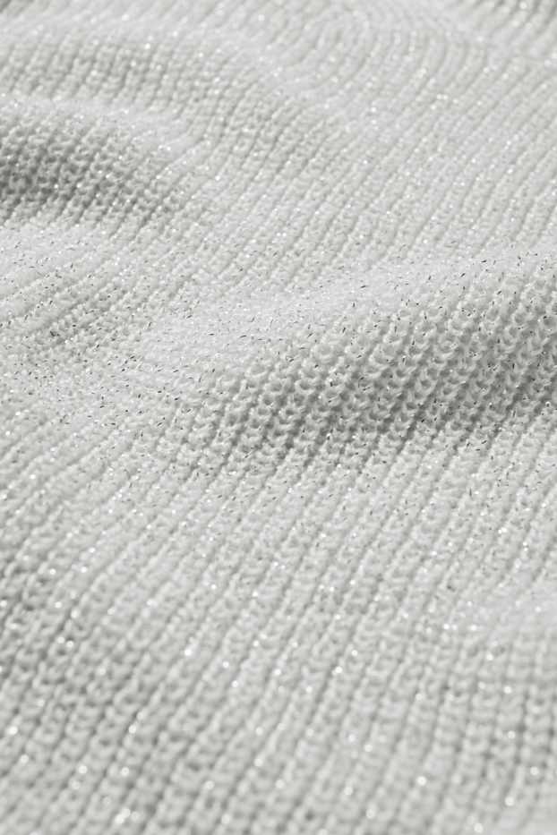 Femmes - Pull avec encolure en V - effet brillant - blanc pur
