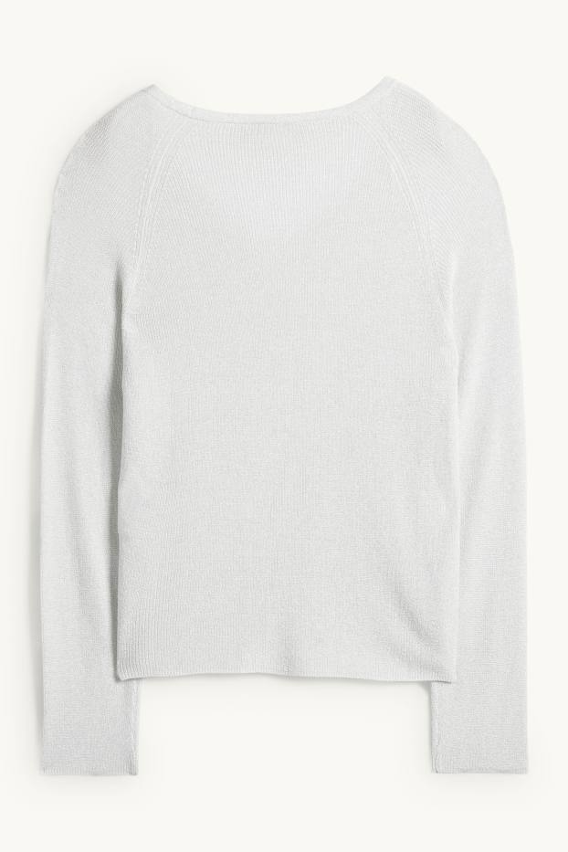 Femmes - Pull avec encolure en V - effet brillant - blanc pur