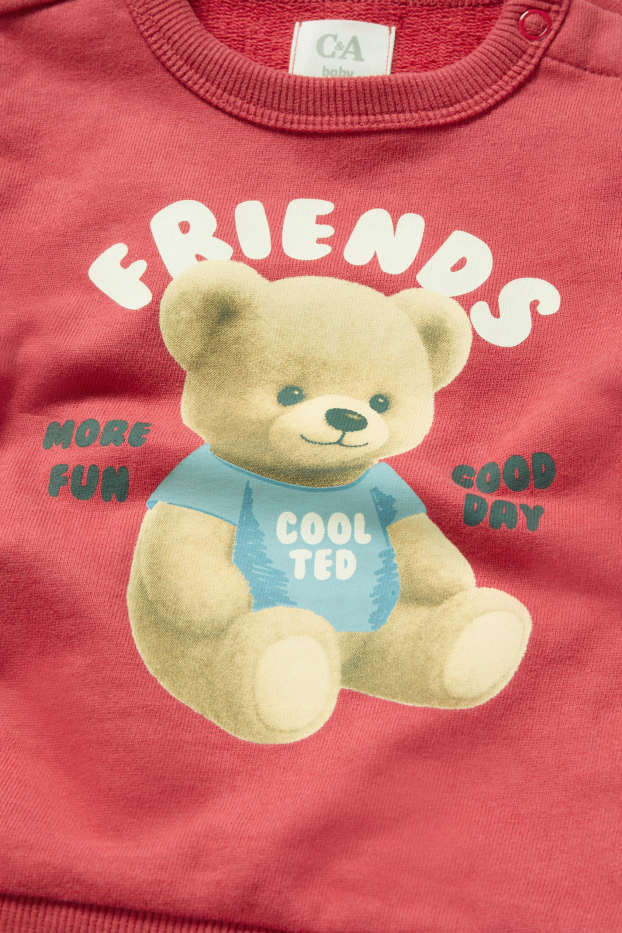 Bebeluși - băieți - Ursuleț de pluș - bluză de molton bebeluși - roșu