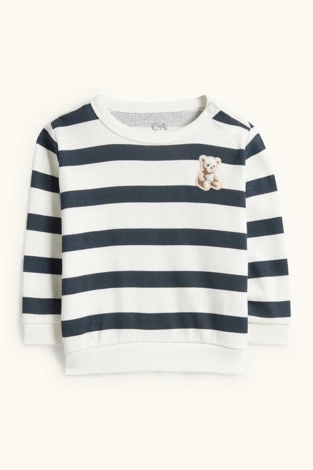 Bebeluși - băieți - Ursuleț - bluză de molton bebeluși - cu dungi - structurată - albastru închis / alb-crem