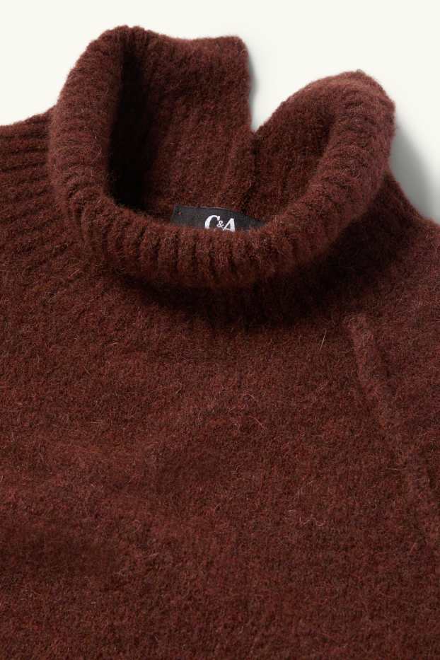 Dona - Jersei amb coll alçat - mescla d’alpaca - marró fosc