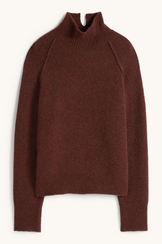 Dona - Jersei amb coll alçat - mescla d’alpaca - marró fosc