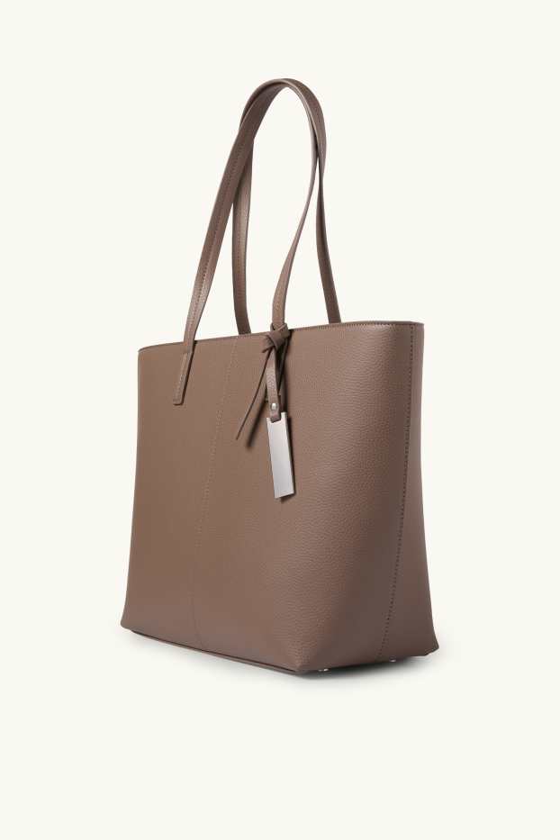 Dámské - Velká kabelka shopper - imitace kůže - světle hnědá