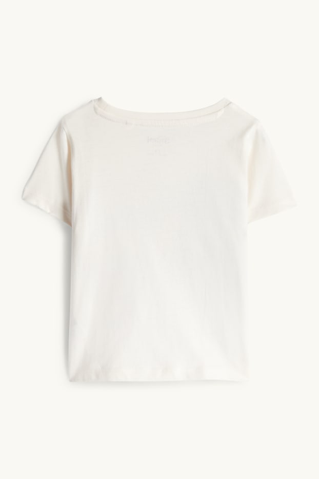 Kinderen: meisjes - Lilo & Stitch - T-shirt - glanseffect - crèmekleurig