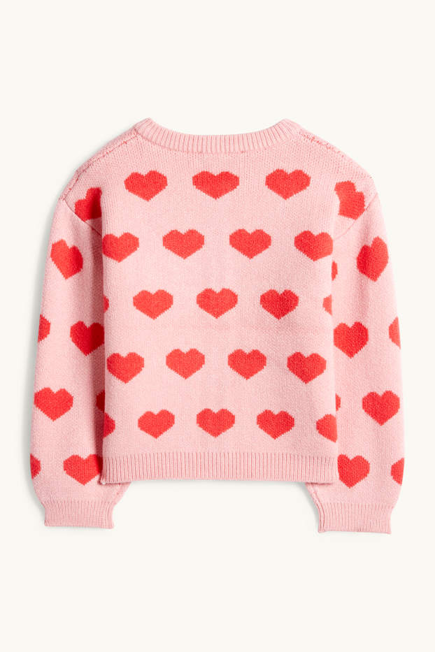 Enfants filles - Cœurs - gilet de maille - rose