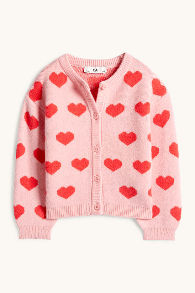 Enfants filles - Cœurs - gilet de maille - rose