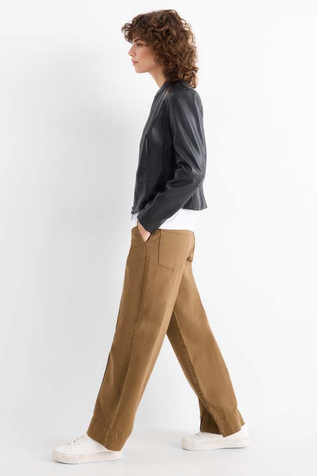 Women - Cloth trousers - high waist - wide leg - khaki