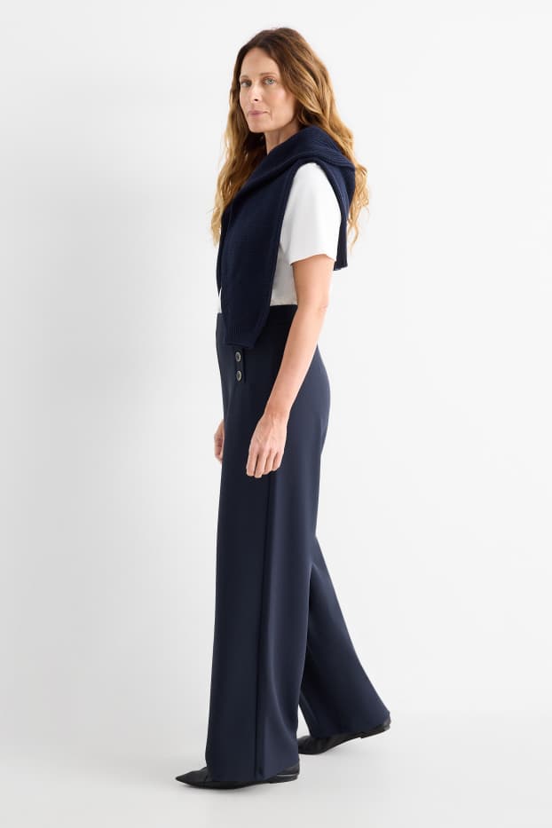 Donna - Pantaloni in jersey - vita media - gamba ampia - blu scuro