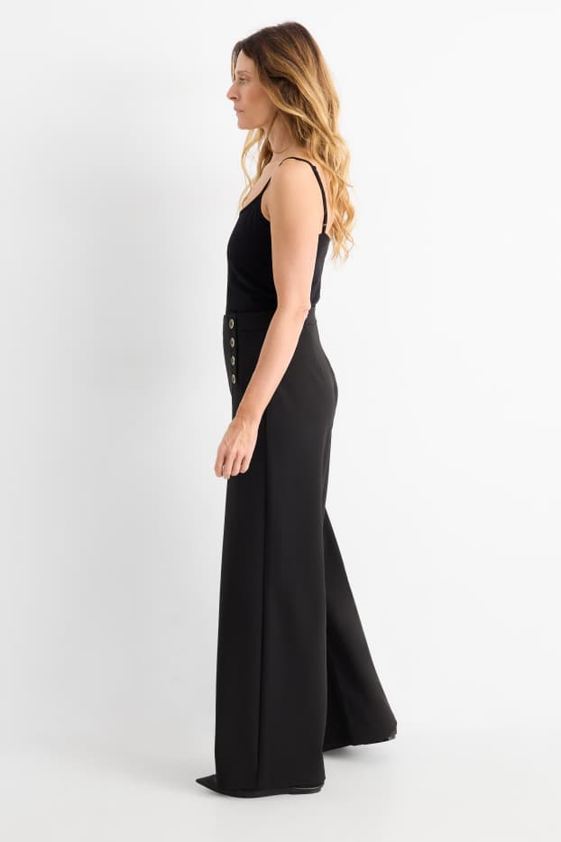 Femmes - Pantalon en jersey - mid waist - wide leg - noir